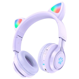 Бездротові навушники Hoco W39 Cat ear kids з LED-підсвіткою фіолетовий 87680 фото