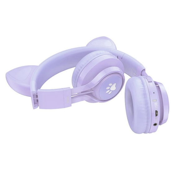 Бездротові навушники Hoco W39 Cat ear kids з LED-підсвіткою фіолетовий 87680 фото