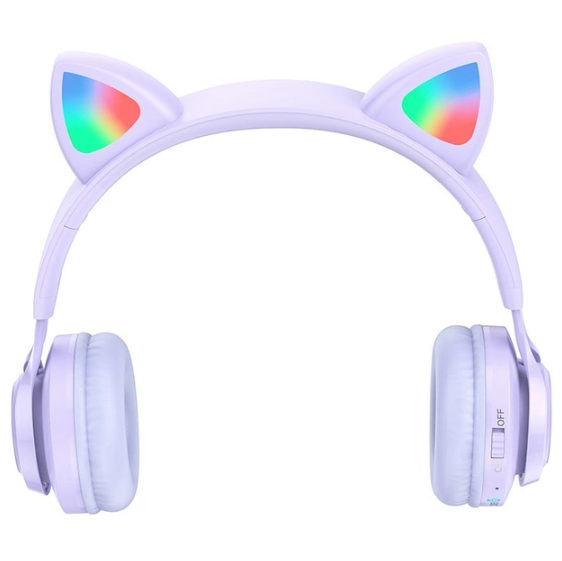 Бездротові навушники Hoco W39 Cat ear kids з LED-підсвіткою фіолетовий 87680 фото