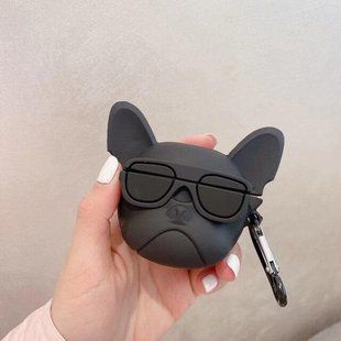 Силіконовий чохол із карабіном для AirPods 4/Bulldog black 098518 фото