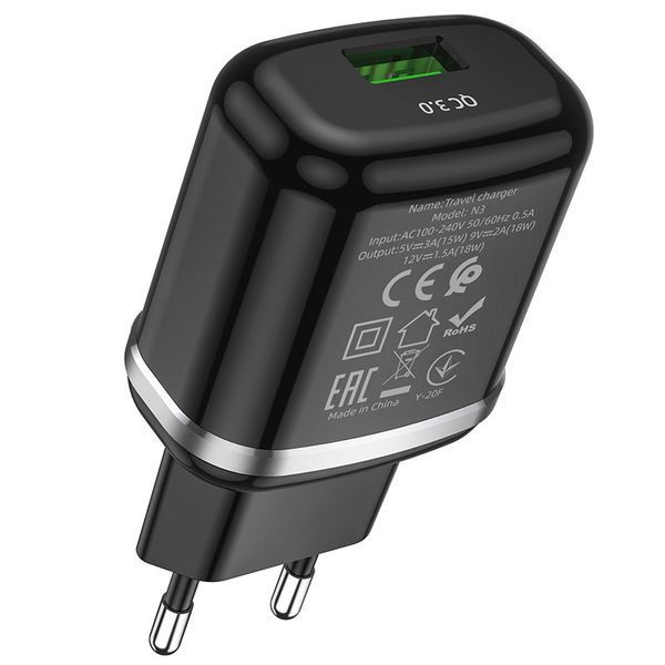 СЗУ Hoco N3 Home Charger Special single port QC3.0 charger set + (Type-C) 90365 фото