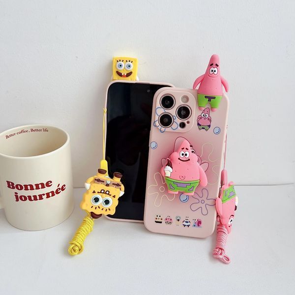 Силіконовий 3D чохол Funny Patrick для iPhone 15 Pro Max / на пудровому тлі (зі шнурком) 099441 фото