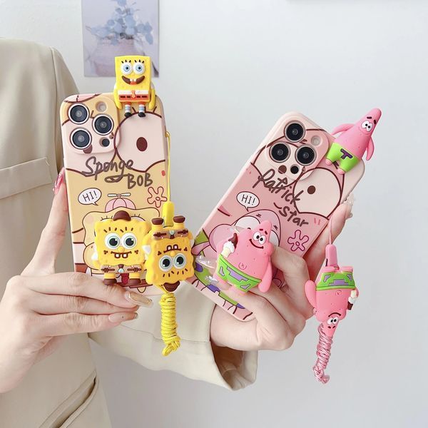Силіконовий 3D чохол Funny Patrick для iPhone 15 Pro Max / на пудровому тлі (зі шнурком) 099441 фото