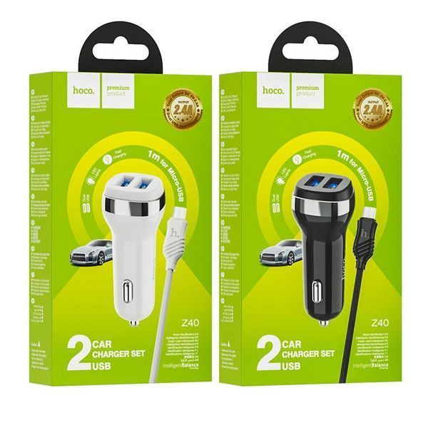 Автомобільна зарядка HOCO Z40 Superior на 2 USB (2.4 A) + micro USB (2 кольори) 87046 фото