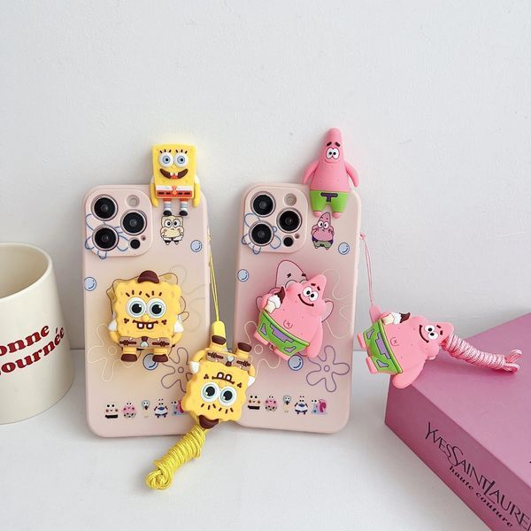 Силіконовий 3D чохол Funny Patrick для iPhone 15 Pro Max / на кольоровому тлі (зі шнурком) 099442 фото