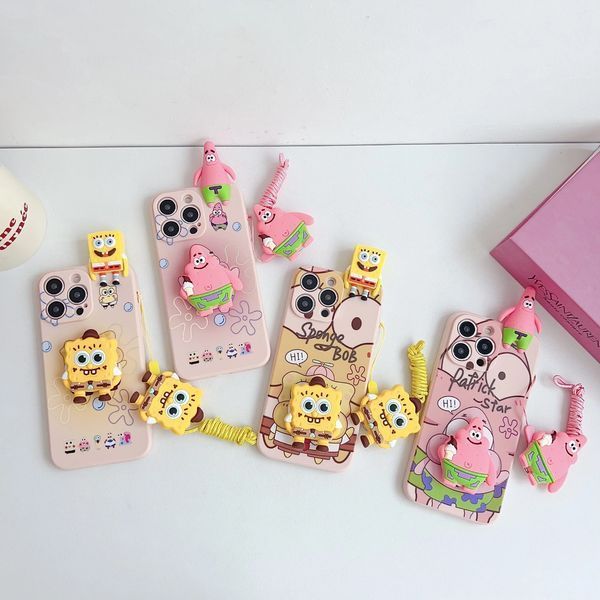 Силіконовий 3D чохол Funny Patrick для iPhone 15 Pro Max / на кольоровому тлі (зі шнурком) 099442 фото