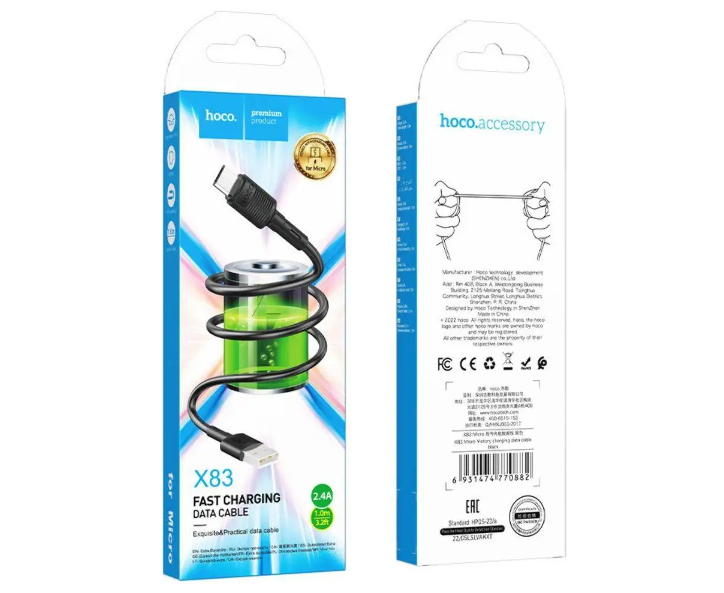 Hoco X83 Star Micro USB Cable Supports (2.4A 1m) чорний 86947 фото