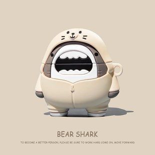 Силіконовий чохол із карабіном для AirPods 4/Bear shark 098521 фото
