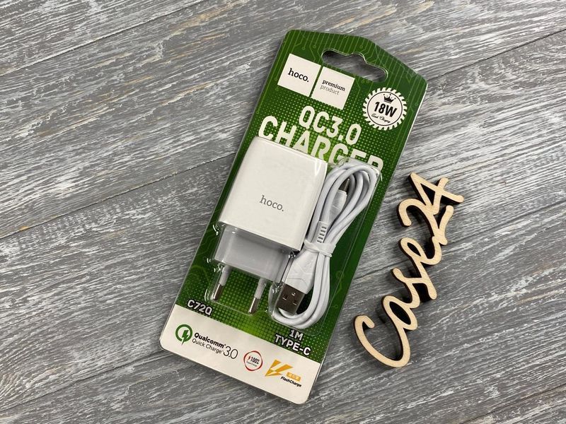 СЗУ Hoco C72Q с кабелем Type-C (QC3.0, 1USB, 18w) 1м (2 цвета) 82411 фото