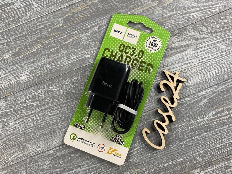 СЗУ Hoco C72Q с кабелем Type-C (QC3.0, 1USB, 18w) 1м (2 цвета) 82411 фото