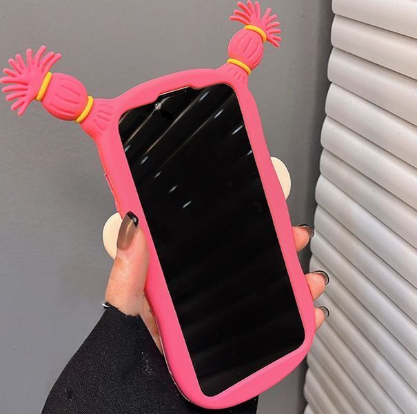 Силіконовий 3D чохол Girl with braids для iPhone 15 Pro Max/рожевий 099444 фото