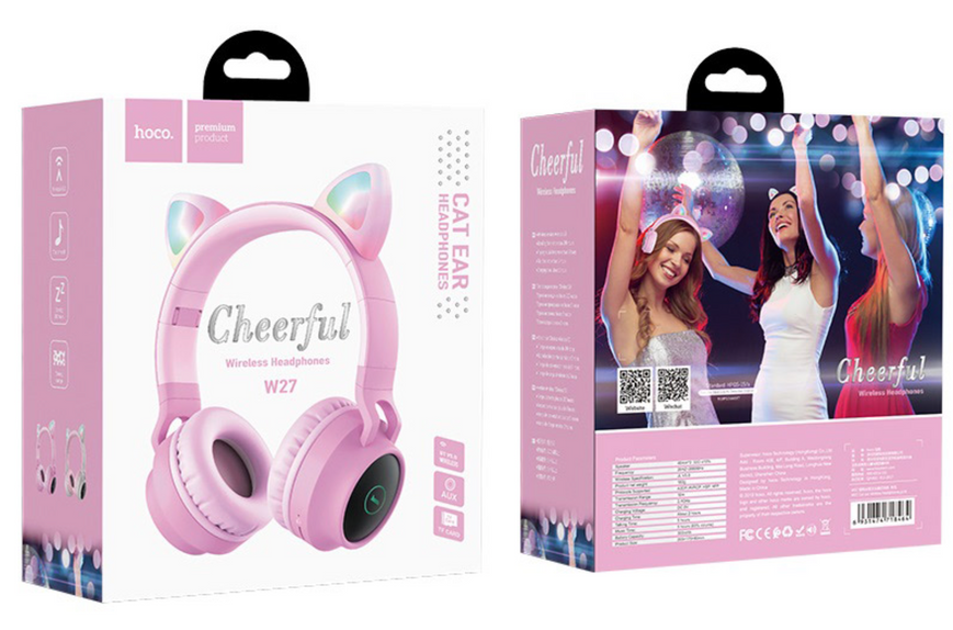 Беспроводные наушники Hoco W27 Cat Ear Bluetooth c LED подсветкой 84070 фото