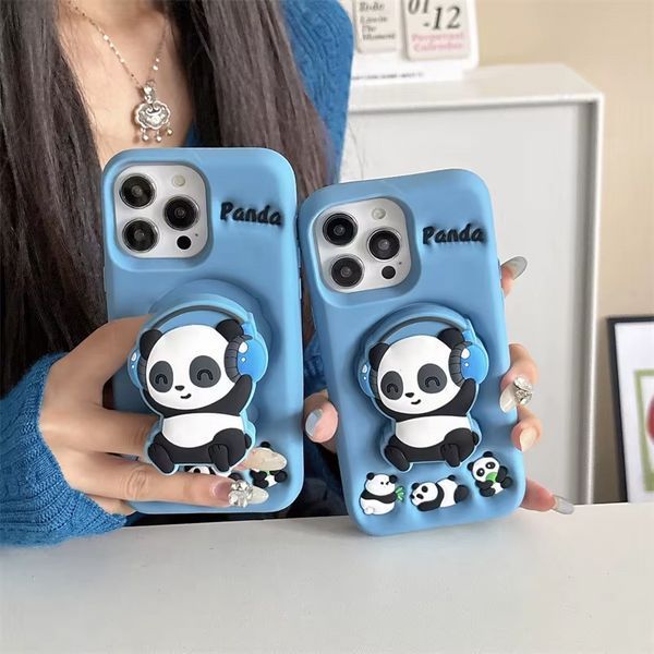 Силиконовый 3D чехол Musical Panda для iPhone 15 Plus / голубой 099311 фото