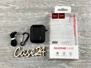 Силіконовий чохол з карабіном Hoco WB10 для AirPods чорний 083942 фото