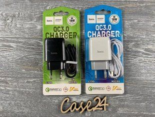 СЗУ Hoco C72Q с кабелем micro-USB (QC3.0, 1USB, 18w) 1м (2 цвета) 82412 фото