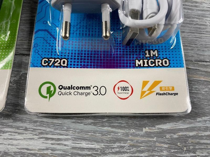 СЗУ Hoco C72Q с кабелем micro-USB (QC3.0, 1USB, 18w) 1м (2 цвета) 82412 фото