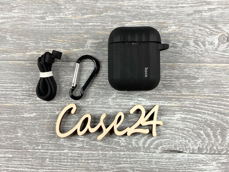 Силіконовий чохол з карабіном Hoco WB10 для AirPods чорний 083942 фото