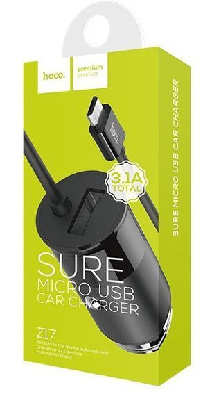 Автомобильная зарядка HOCO Z17 на 1 USB (3.1A) Micro USB cable 51127 фото