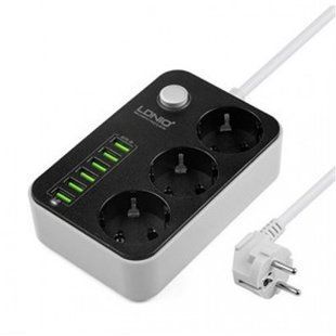 Мережевий фільтр-індикатор LDNIO SE3631 3x220V і 6xUSB. 1.8м 81270 фото