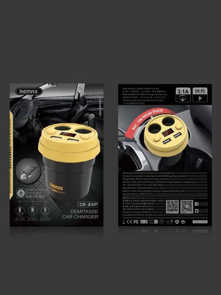 Автомобільна зарядка REMAX Coffee Cup на 2 USB (3.1 A) CR-2XP LCD (2 кольори) 51118 фото
