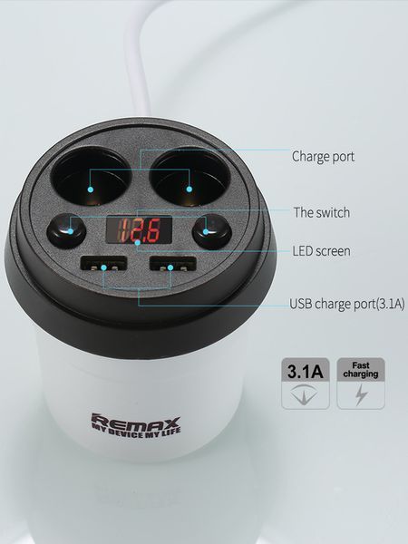 Автомобільна зарядка REMAX Coffee Cup на 2 USB (3.1 A) CR-2XP LCD (2 кольори) 51118 фото