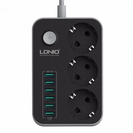 Мережевий фільтр-індикатор LDNIO SE3631 3x220V і 6xUSB. 1.8м 81270 фото
