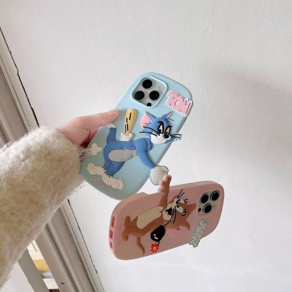 Силиконовый 3D чехол Friends Tom & Jerrie для iPhone 15 Pro Max / голубой 099448 фото