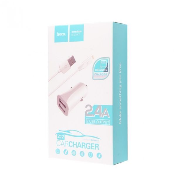 Автомобільна зарядка Hoco Z12 Dual Charger + Cable (Lightning) 2.4 A 2USB 16446 фото