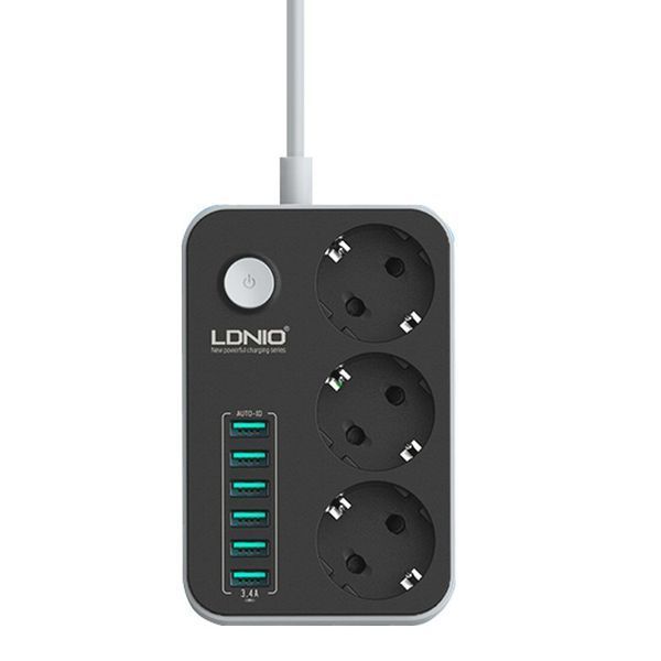 Мережевий фільтр-індикатор LDNIO SE3631 3x220V і 6xUSB. 1.8м 81270 фото