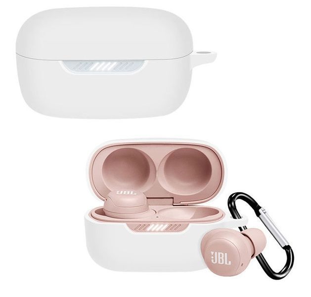 Силіконовий чохол із карабіном для JBL Live Free NC+ білий 90976 фото