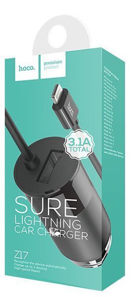 Автомобильная зарядка HOCO Z17 на 1 USB (3.1A) Lightning cable 51128 фото