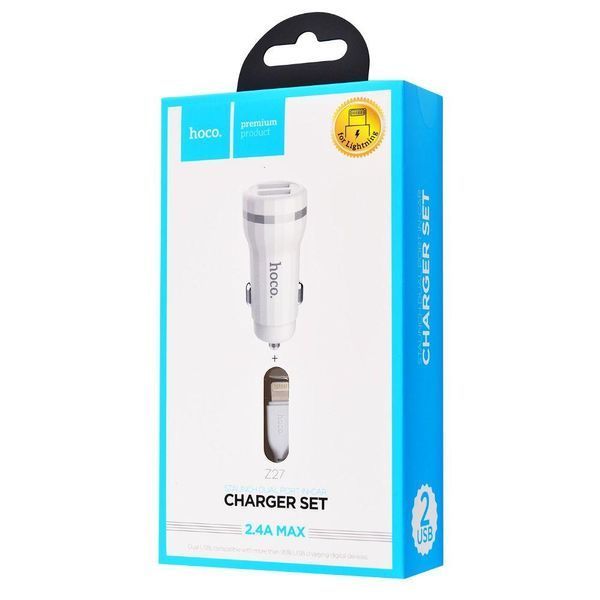 АЗУ Hoco Z27 Staunch + Cable (Lightning) 2.4A 2USB 16922 фото