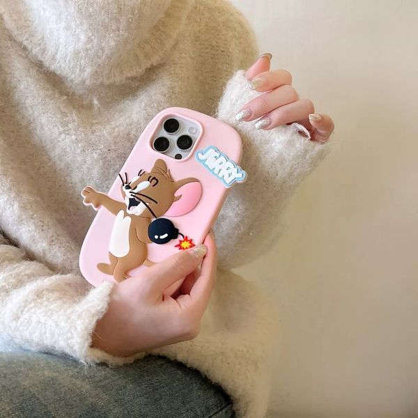 Силіконовий 3D чохол Friends Tom & Jerrie для iPhone 15 Pro Max / рожевий 099449 фото