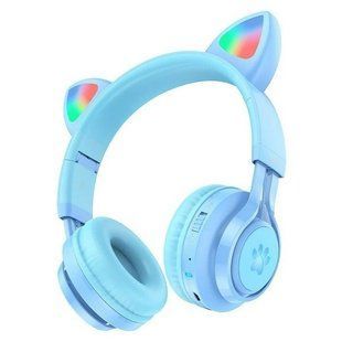 Бездротові навушники Hoco W39 Cat ear kids з LED-підсвіткою блакитний 87681 фото