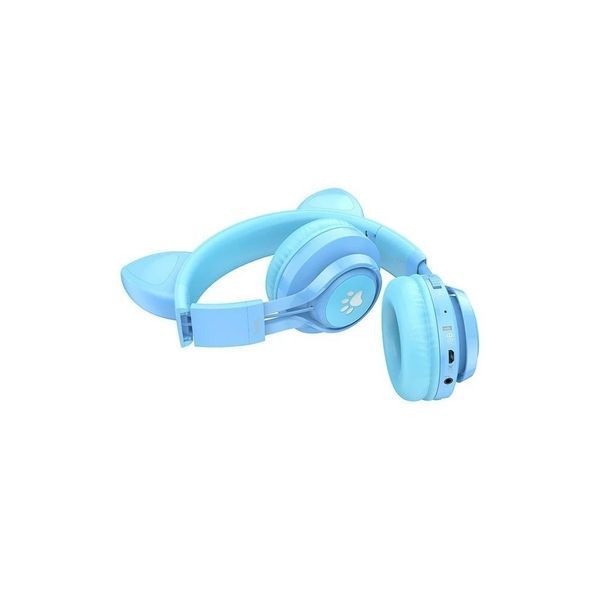 Бездротові навушники Hoco W39 Cat ear kids з LED-підсвіткою блакитний 87681 фото