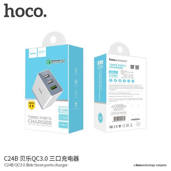 Мережеве ЗУ HOCO C24B Bele Quick ChargeC3.0 на 3 USB (3 A) білий 51141 фото
