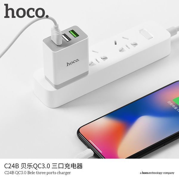 Мережеве ЗУ HOCO C24B Bele Quick ChargeC3.0 на 3 USB (3 A) білий 51141 фото