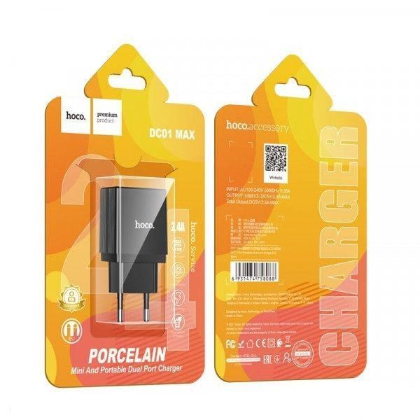 СЗУ HOCO DC01 Max Porcelain (2USB 2.4A) черный 85666 фото
