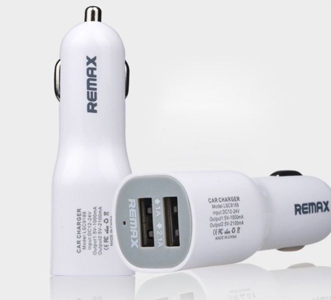 Автомобільна зарядка Remax на 2 USB (1.0 A/A 2.1) довга версія 20-001 фото
