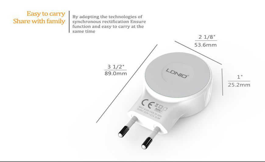 Мережеве ЗП LDNIO A2269 на 2USB (2.1A) для iPhone5/6 51171 фото