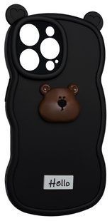 Силиконовый 3D чехол Hello Bear для iPhone 14 Pro / black 202494 фото