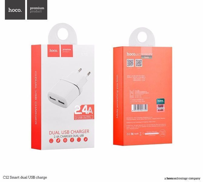 Мережеве ЗУ HOCO C12 Smart на 2USB (2.4 A) + micro USB 51142 фото