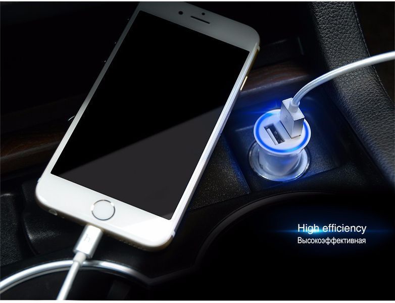 Автомобильная зарядка HOCO на 2USB (2.4A) UC204 LED (2 цвета) 51119 фото