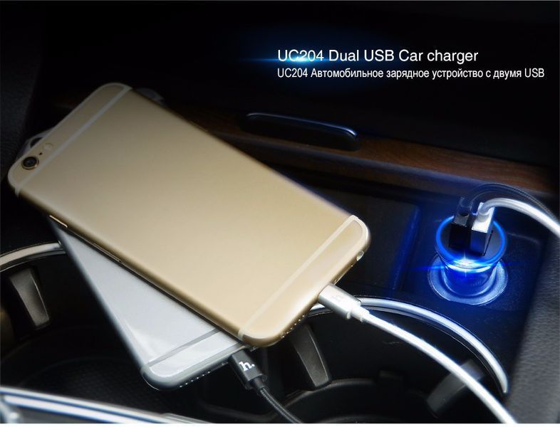 Автомобильная зарядка HOCO на 2USB (2.4A) UC204 LED (2 цвета) 51119 фото