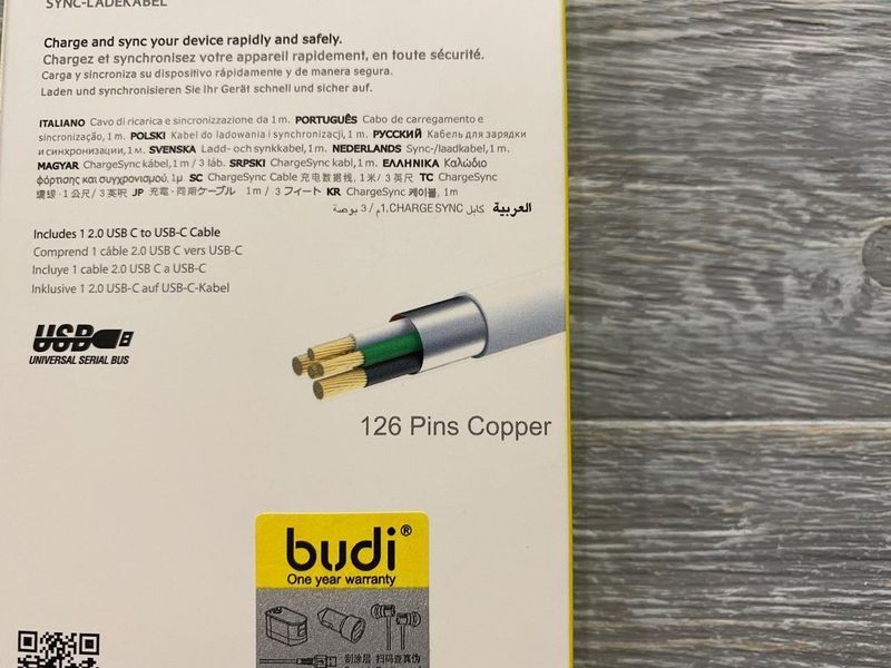 Кабель Budi Type-C &mdash; Type-C (2.4 А) 1m 81565 фото