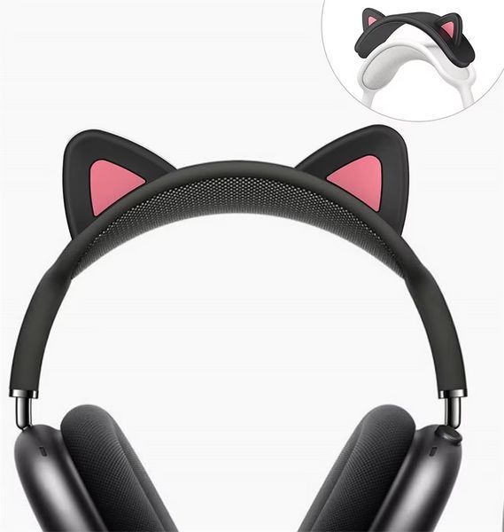 Силіконова захисна накладка Cat на навушники AirPods Max / чорний 098849 фото