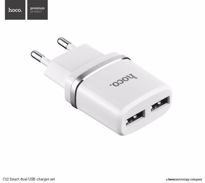 Сетевое ЗУ HOCO C12 Smart на 2USB (2.4A) + Lightning cable 51143 фото
