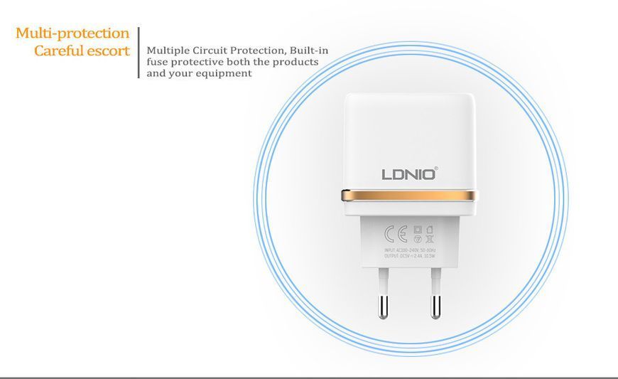 Мережеве ЗП LDNIO DL-AC52 на 2USB для iPhone 5/6 (2,4A) 51173 фото
