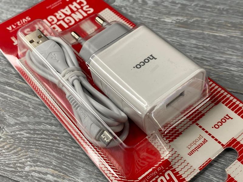 СЗУ Hoco C81A с кабелем Micro-usb (1USB, 2.1А) 1м 82651 фото