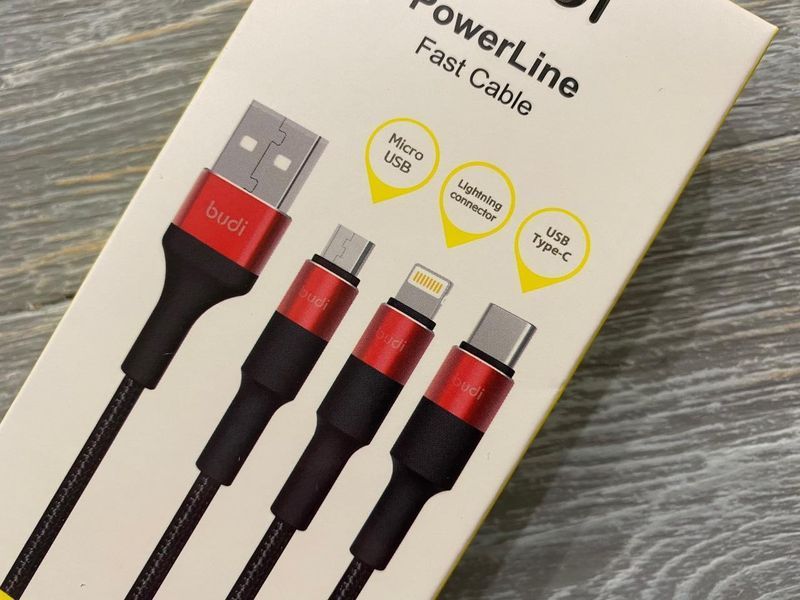 Универсальный кабель Budi на Micro-usb, Lightning, Type-C (1,2m) 81569 фото